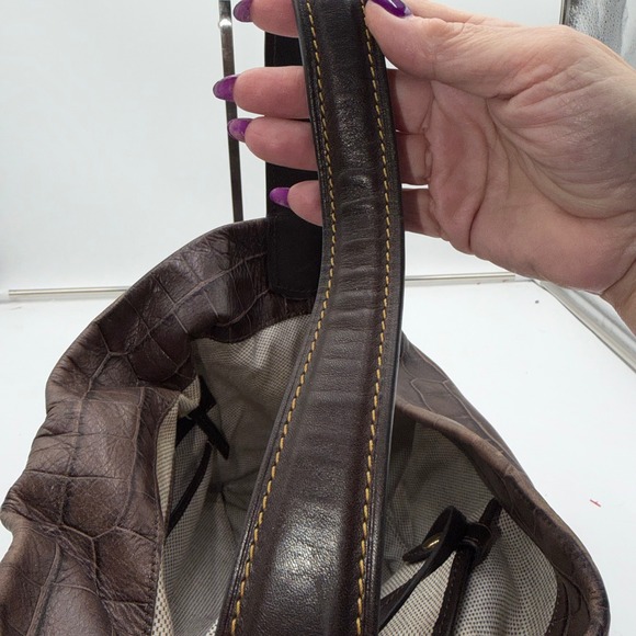 Dooney & Bourke Brown Croc Embossed Leather Hobo Shoulder Bag with Clasp Closure - Picture 13 of 13